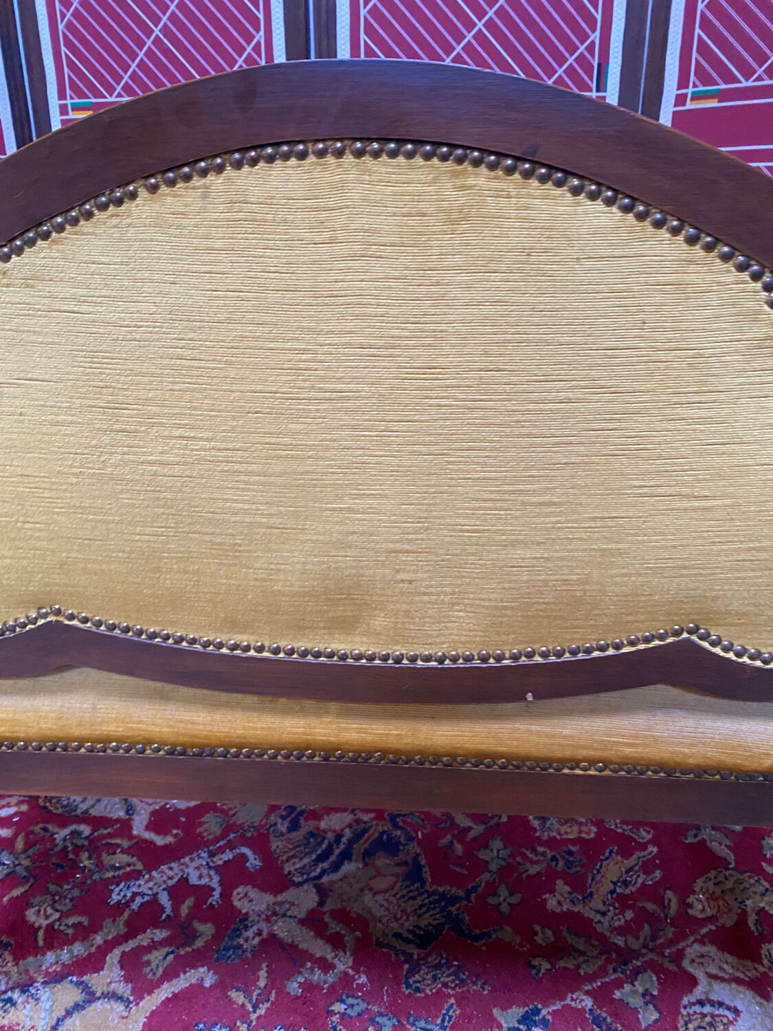 Louis XV style bench upholstered yellow velvet