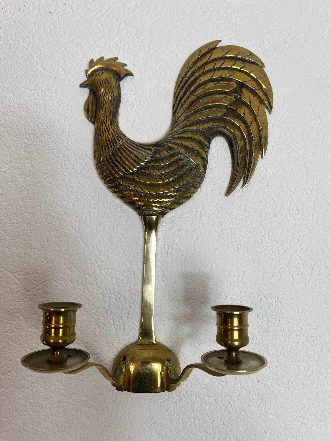 Solid Brass Zoomorphic Rooster Wall Candle Holder