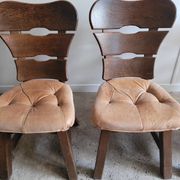 Set of 4 brutalist wooden chairs