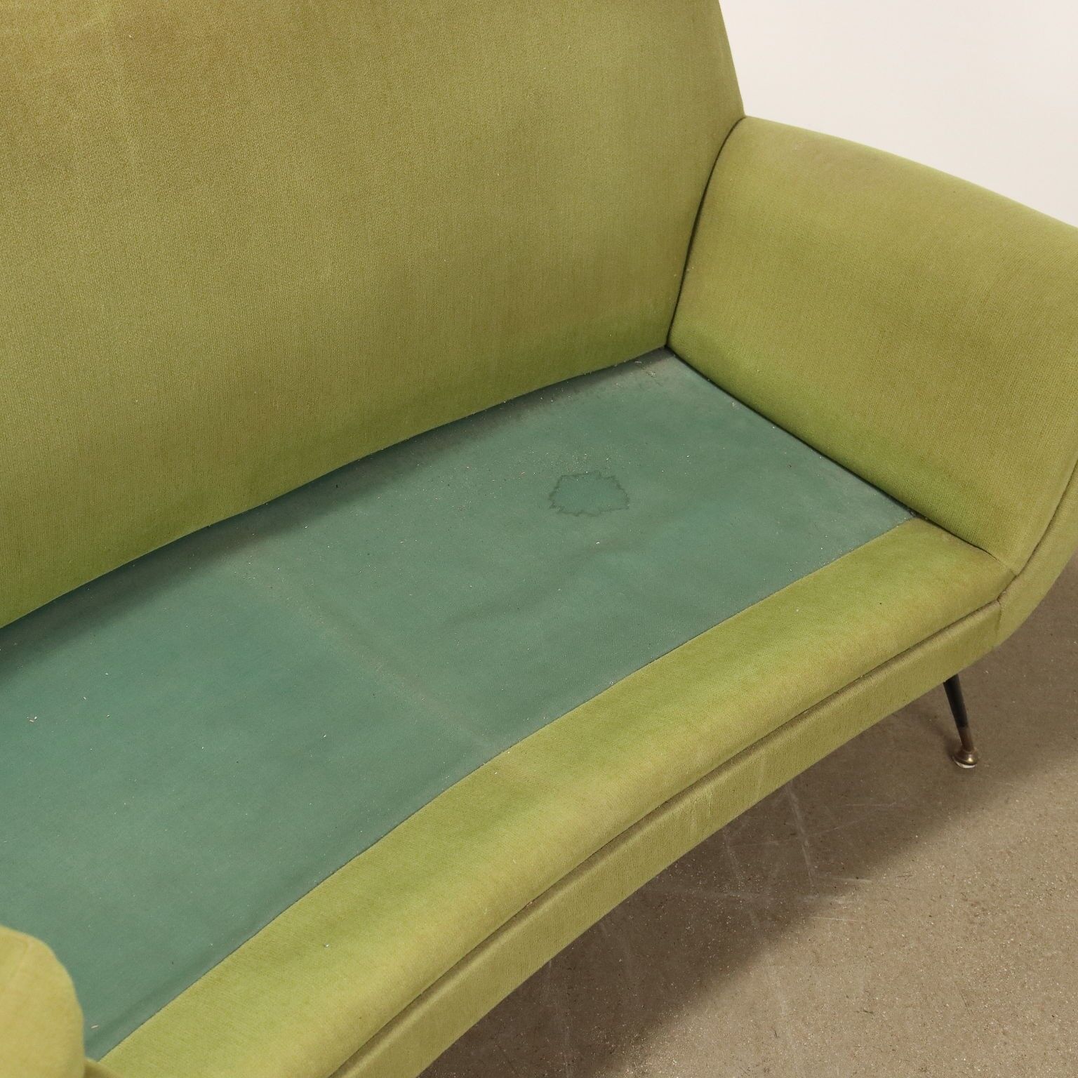 Vintage fabric and brass 3-seater sofa, Italian design, 1950s-60s, original