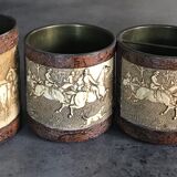 Old OFFICE kit Brass and LEATHER, 1 Tray with 4 Pots decoration HUNTING to RUN