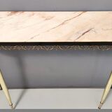 Midcentury ebonized beech console table with a portuguese pink marble top, italy