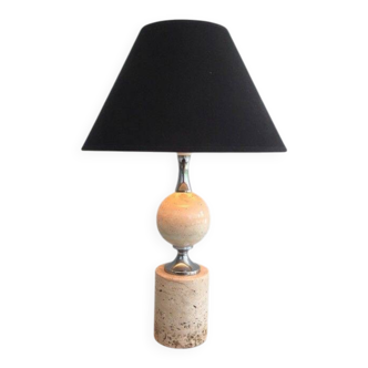 Travertine and chrome lamp. Philippe Barbie