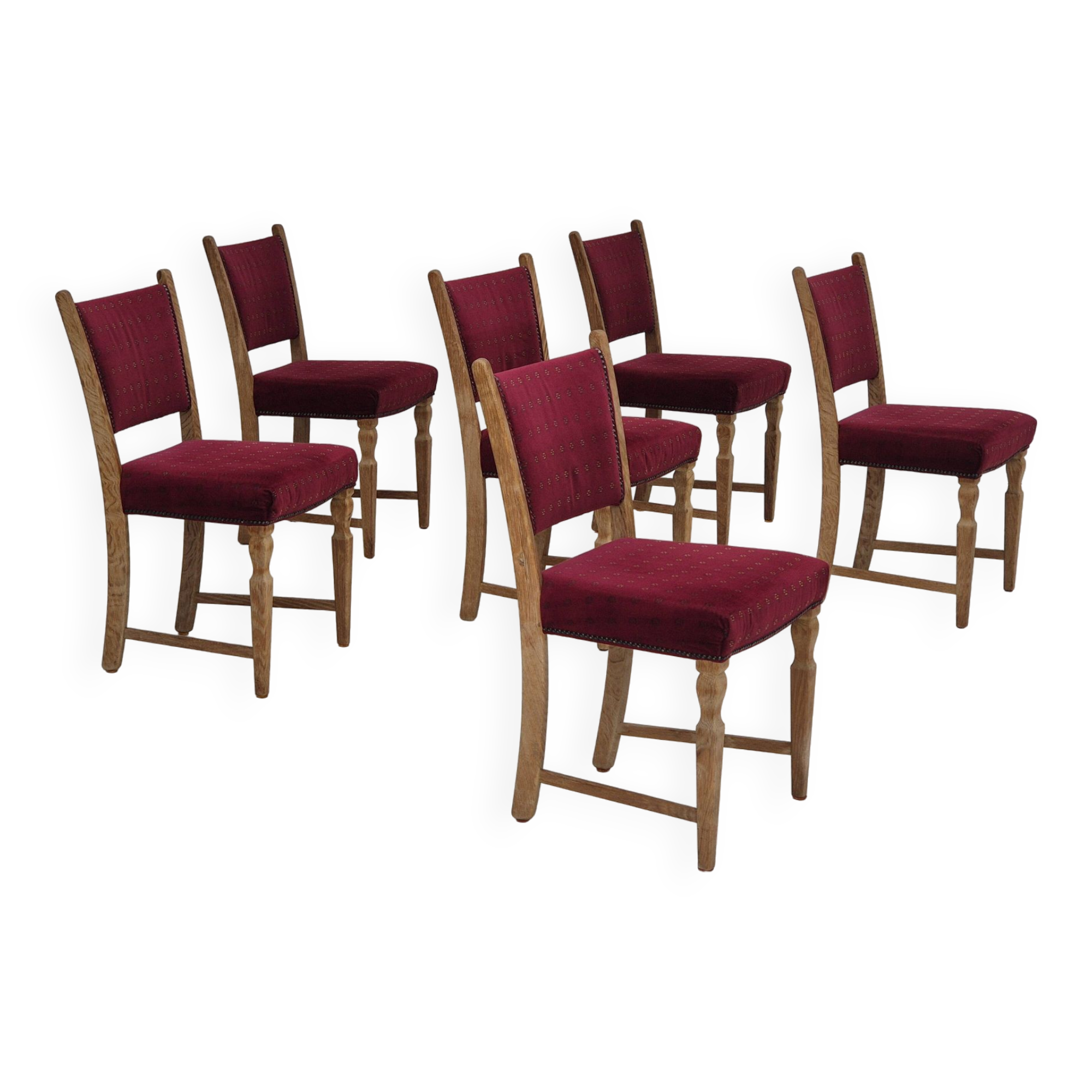 1970s, set of 6 Danish dinning chairs, very good condition, oak wood.