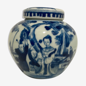 Jarre couverte chinoise en porcelaine blanc bleu