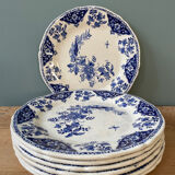 Set of 7 flat plates in Gien earthenware, Delft décor