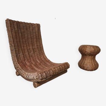 Rattan armchair plus stool set