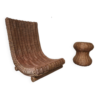 Rattan armchair and stool set