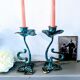 Pair of patinated greenish-blue bronze candlesticks Art Nouveau style