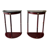 Pair of consoles, bedside tables in mahogany.