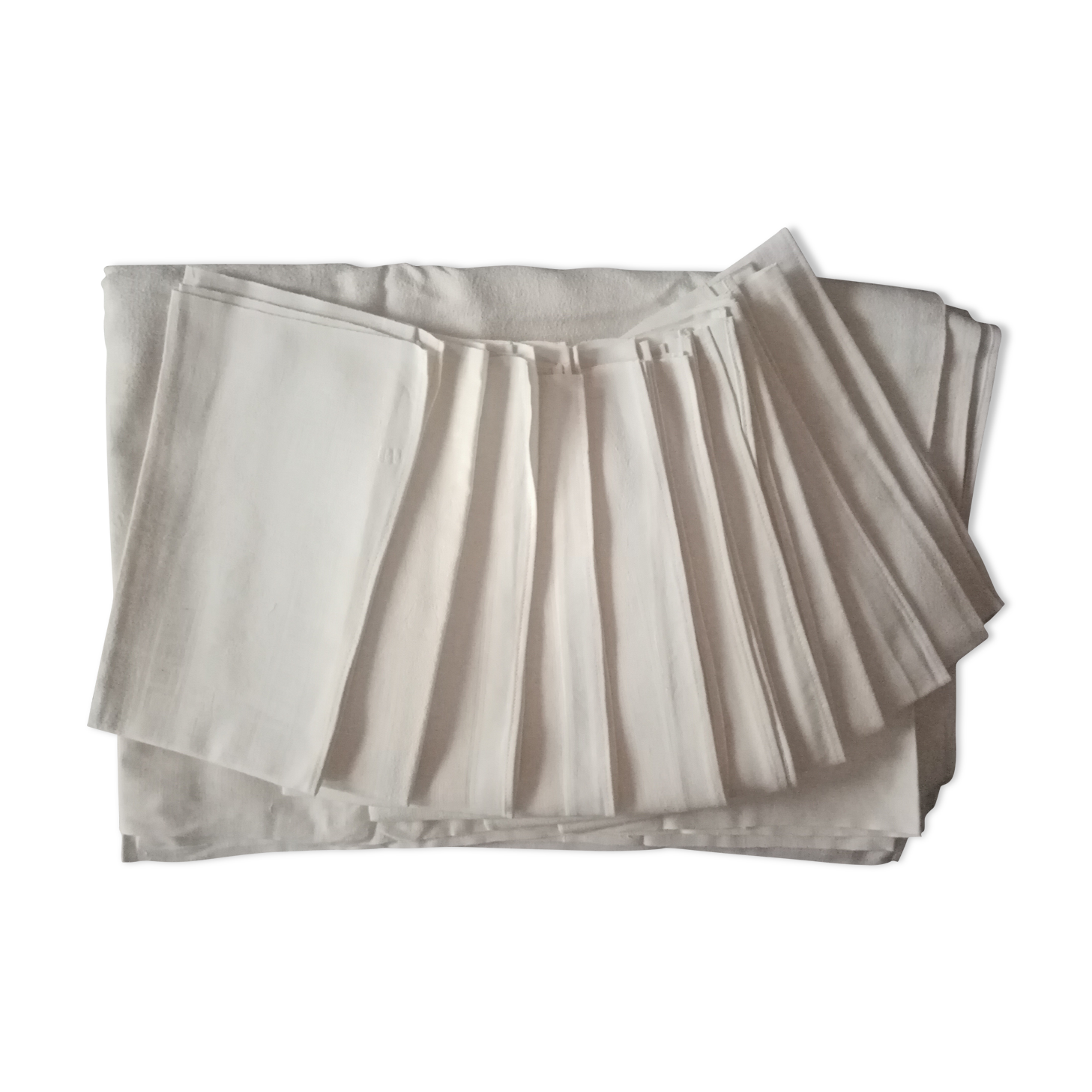 Old damase tablecloth and its 10 towels 230 x 160 cm