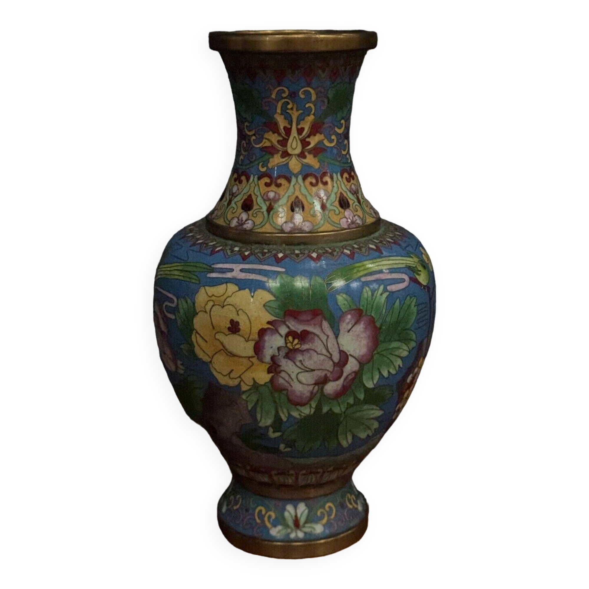 Vase cloisonné Chine milieu XXe décor floral