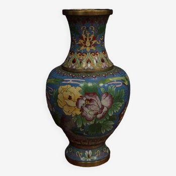 Vase cloisonné Chine milieu XXe décor floral