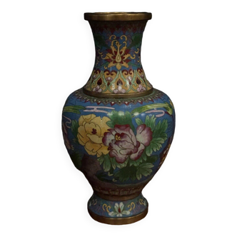 Vase cloisonné Chine milieu XXe décor floral