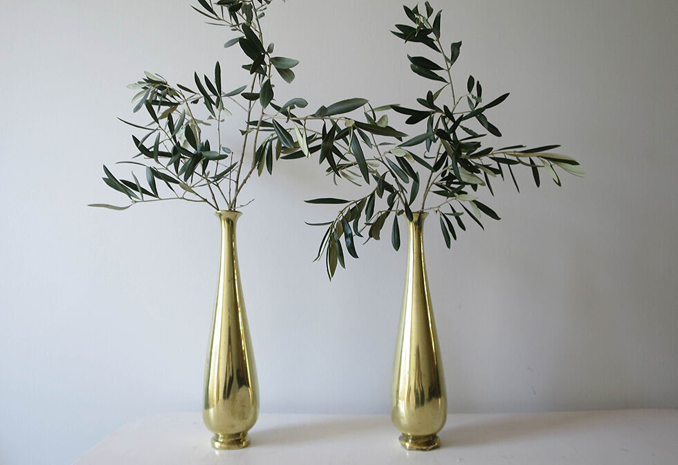 Lot of two brass soliflore vases