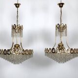 Sciolari, set of two gild and Cristal chandeliers from 70s