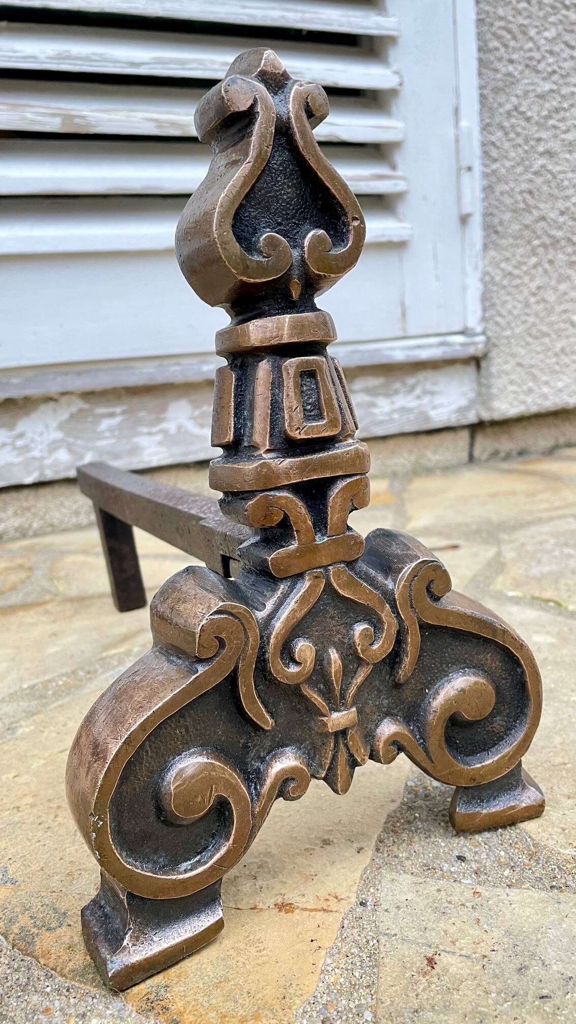 Paire de CHENETS Laiton Massif VINTAGE