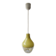 Suspension en verre opalin jaune chartreuse & décor géométrique doré