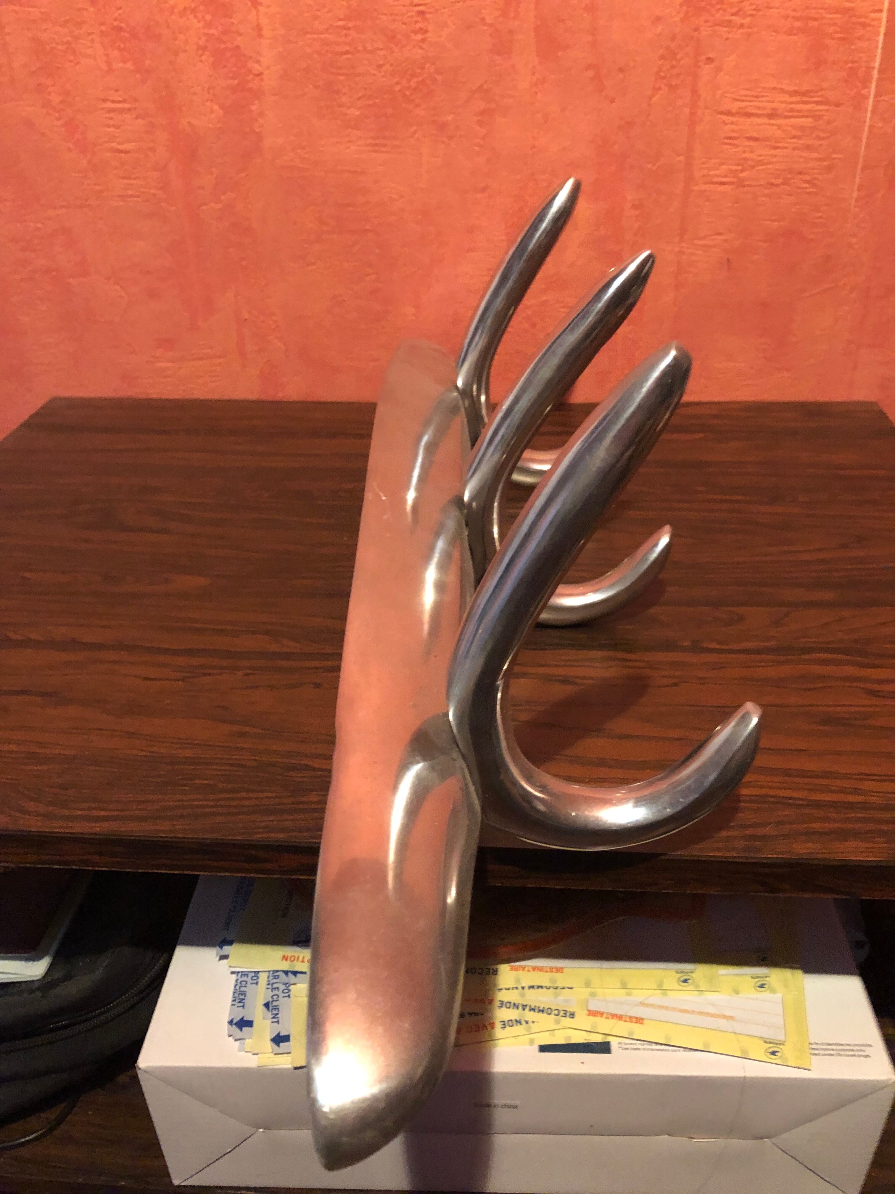 Old wall coat rack 3 patères doubles metal chrome design vintage
