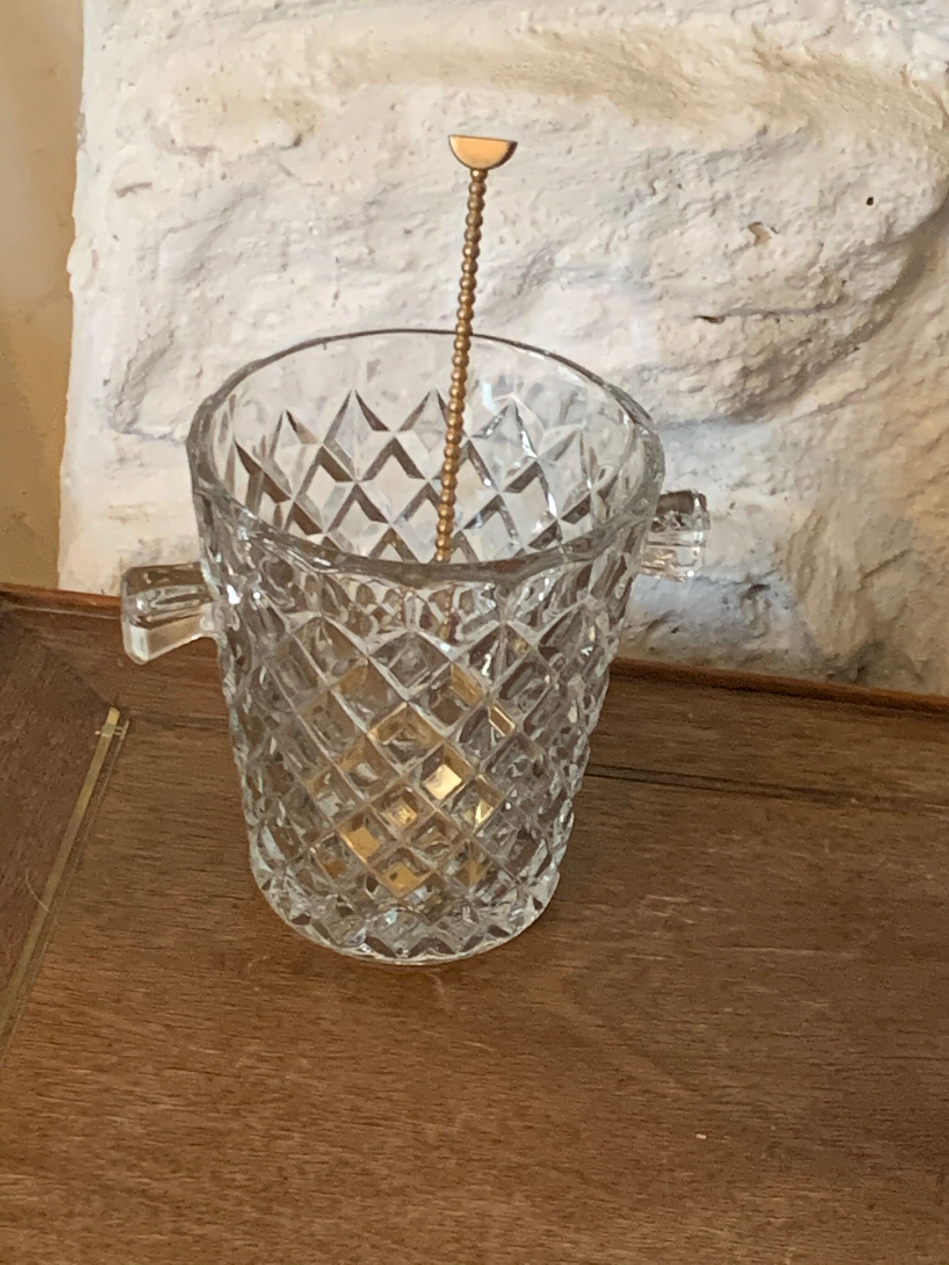 Ice bucket and its vintage 1950 gold metal spoon