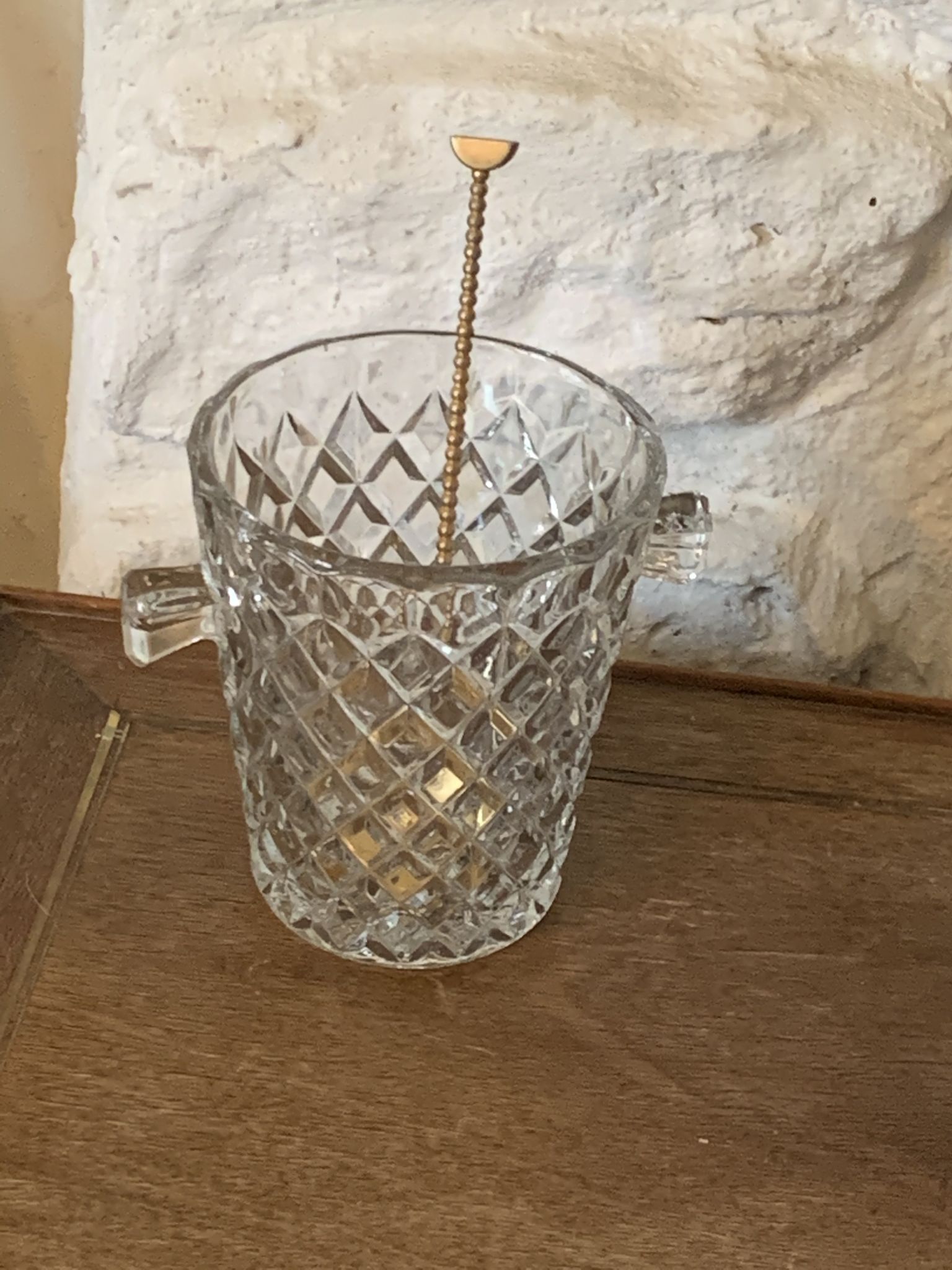 Ice bucket and its vintage 1950 gold metal spoon