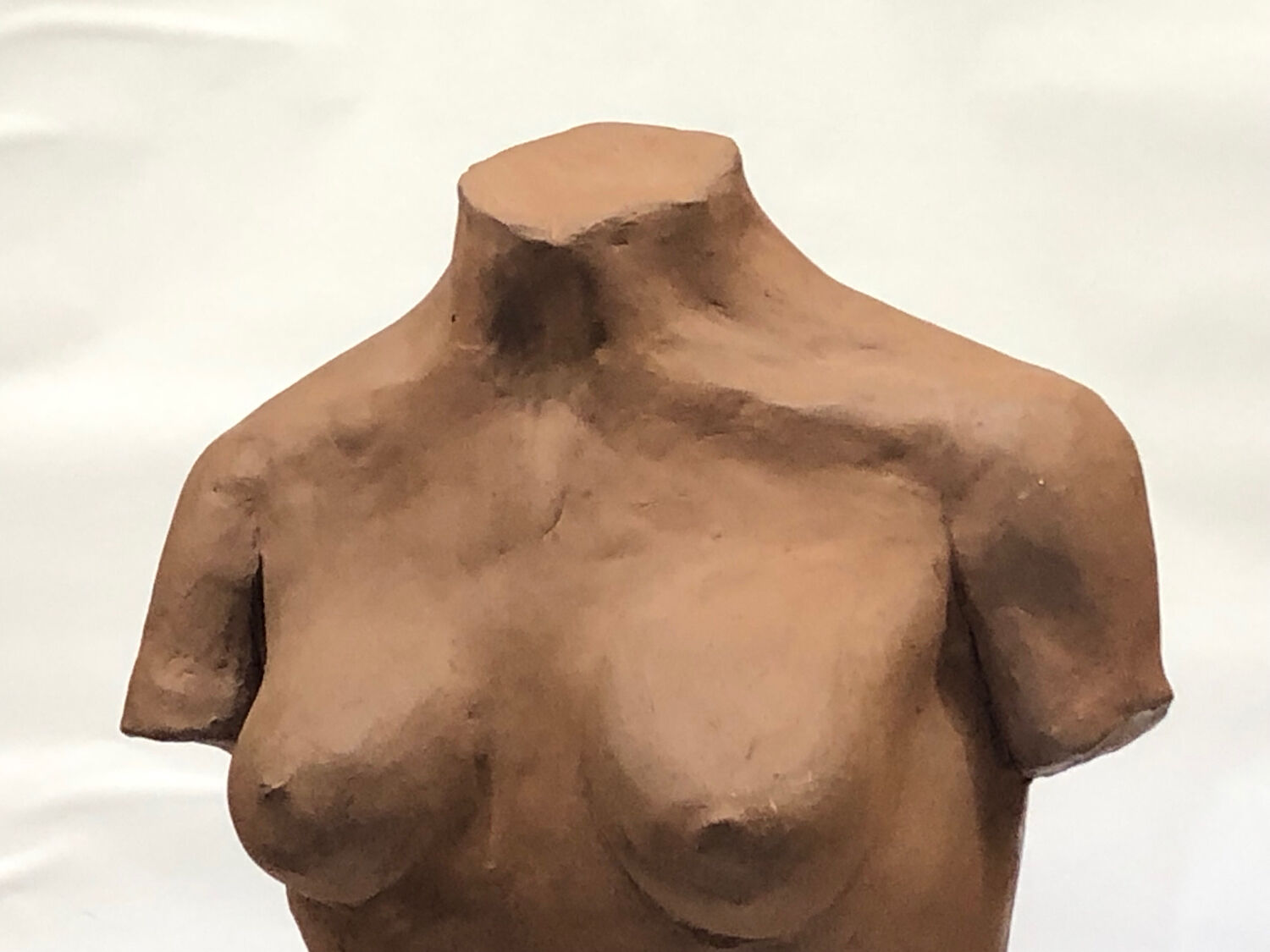 School bust of a female body in red clay terracotta