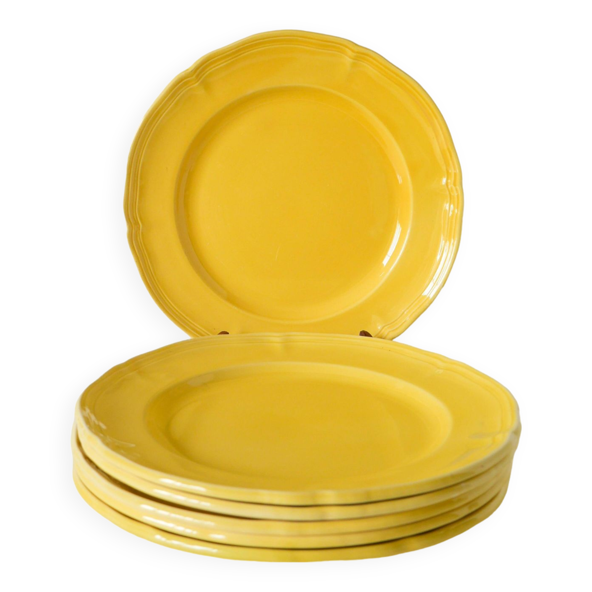 Set of 6 Badonviller lemon yellow dinner plates, 1960