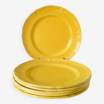 Set of 6 Badonviller lemon yellow dinner plates, 1960