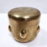 Vintage cylinder embossed brass storage box, italy