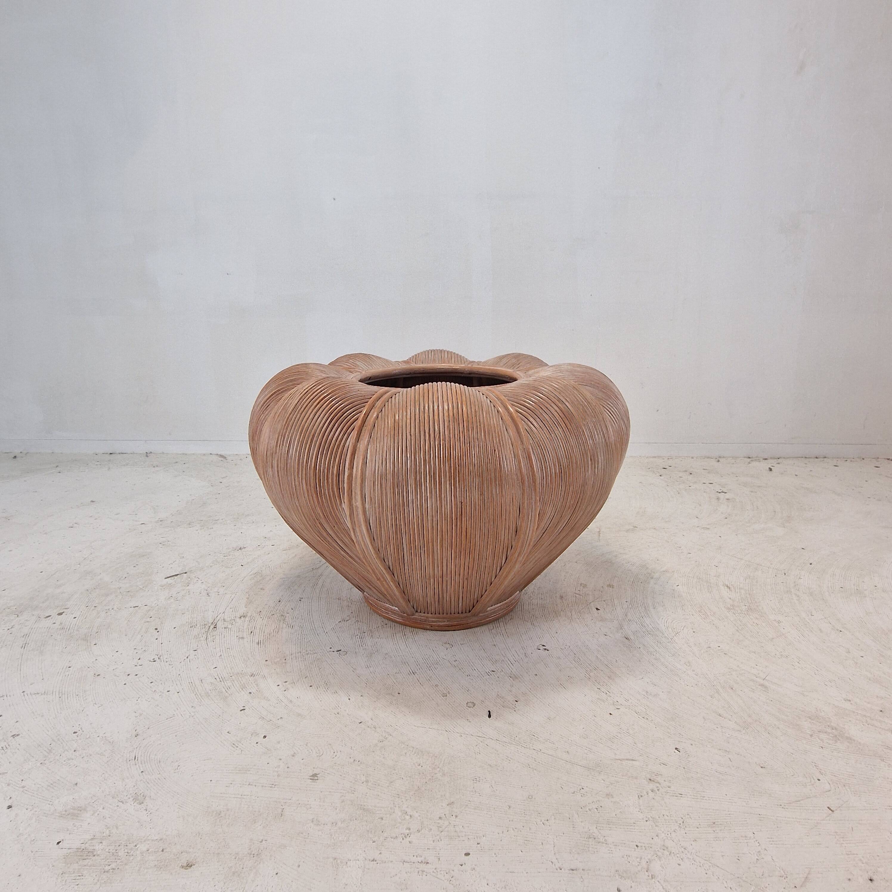 Large Bamboo and Rattan Flowerpot or Planter, France 1970's