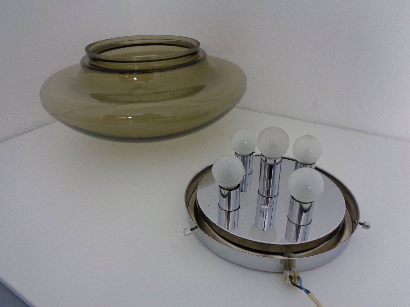 Large glass ceiling light from Limburg, 1960s