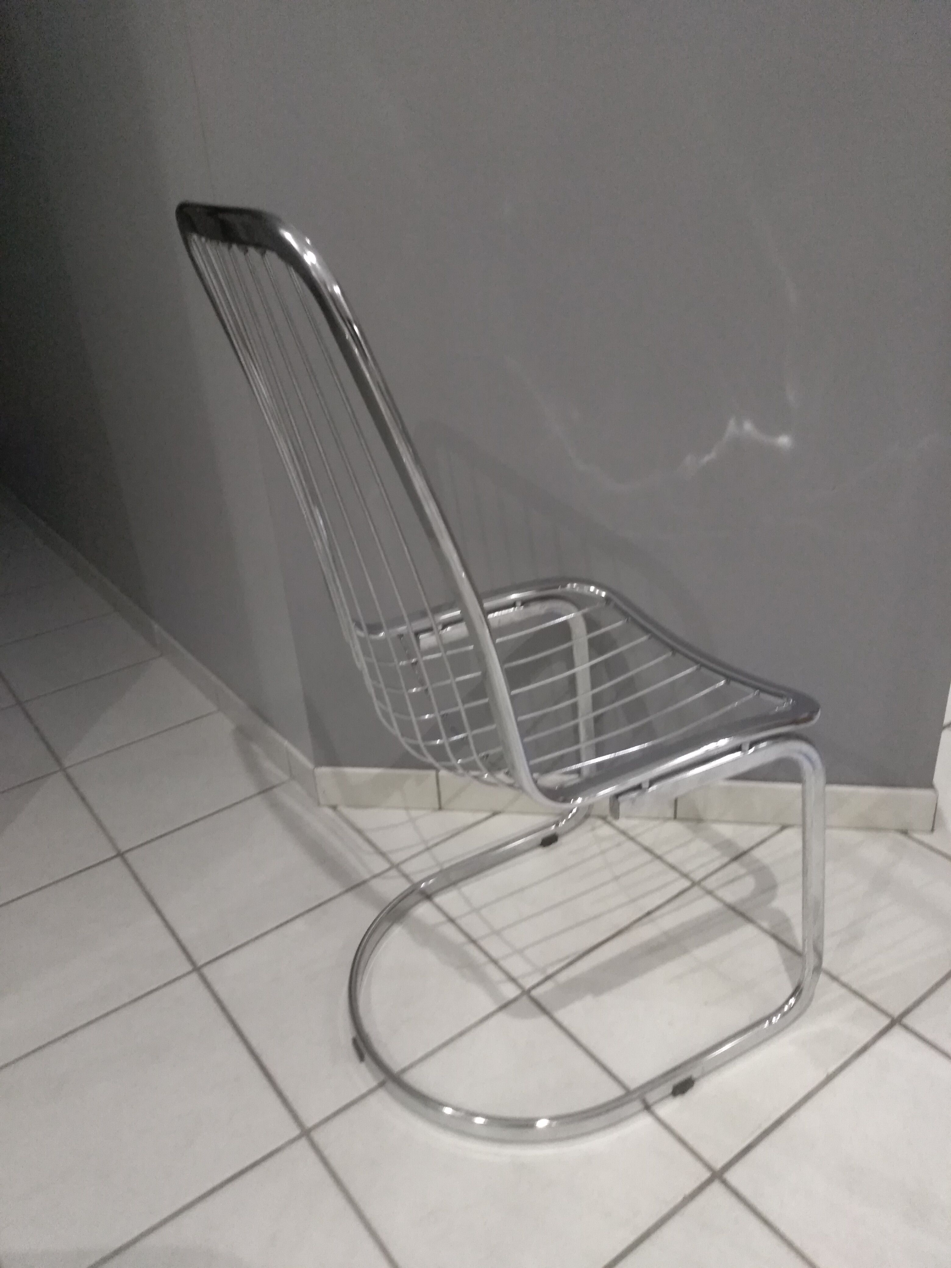 Suite of 6 vintage chrome metal chairs 1970