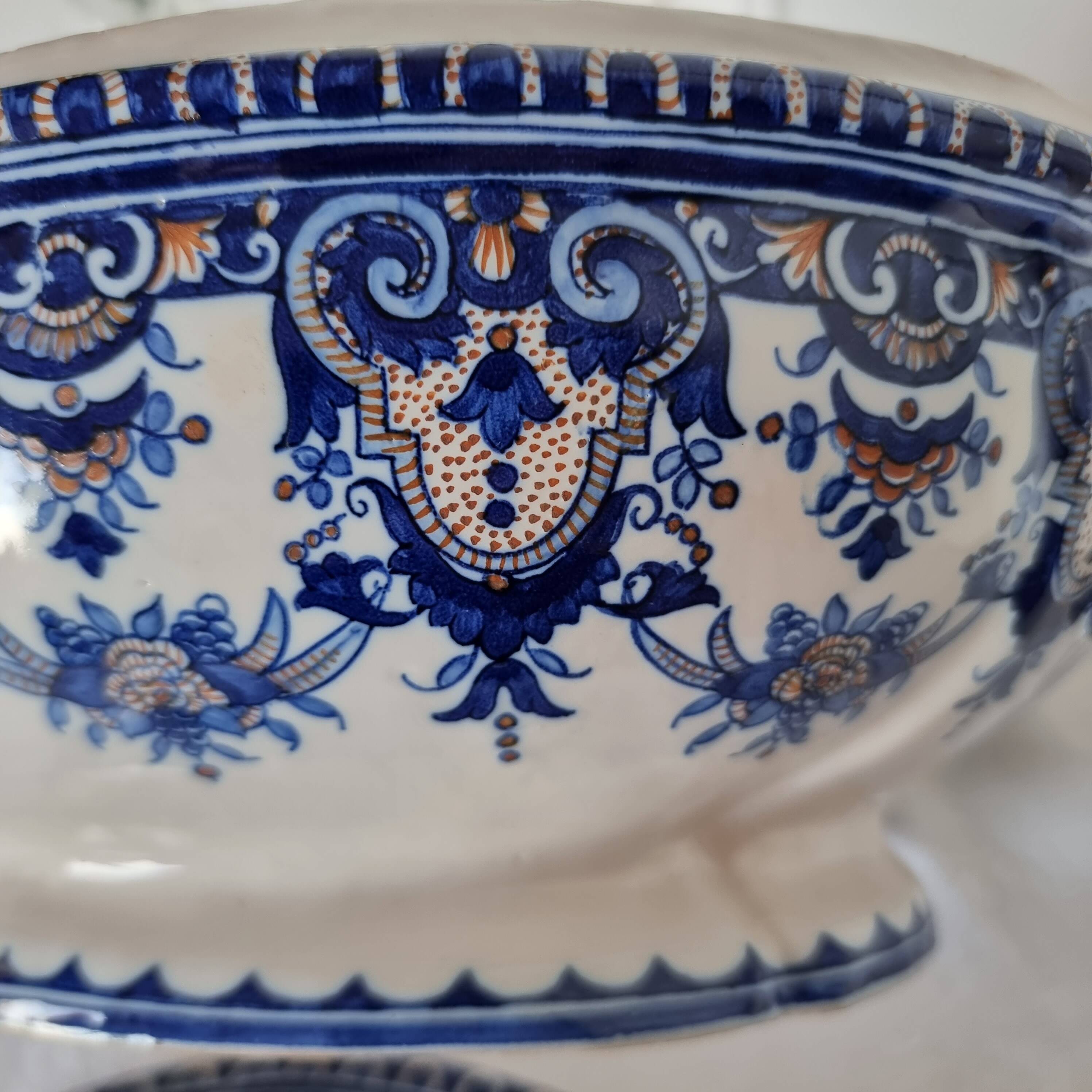 Antique earthenware tureen by Émile Tessier (1887-1971), Malicorne, France