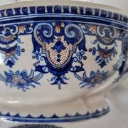 Antique earthenware tureen by Émile Tessier (1887-1971), Malicorne, France