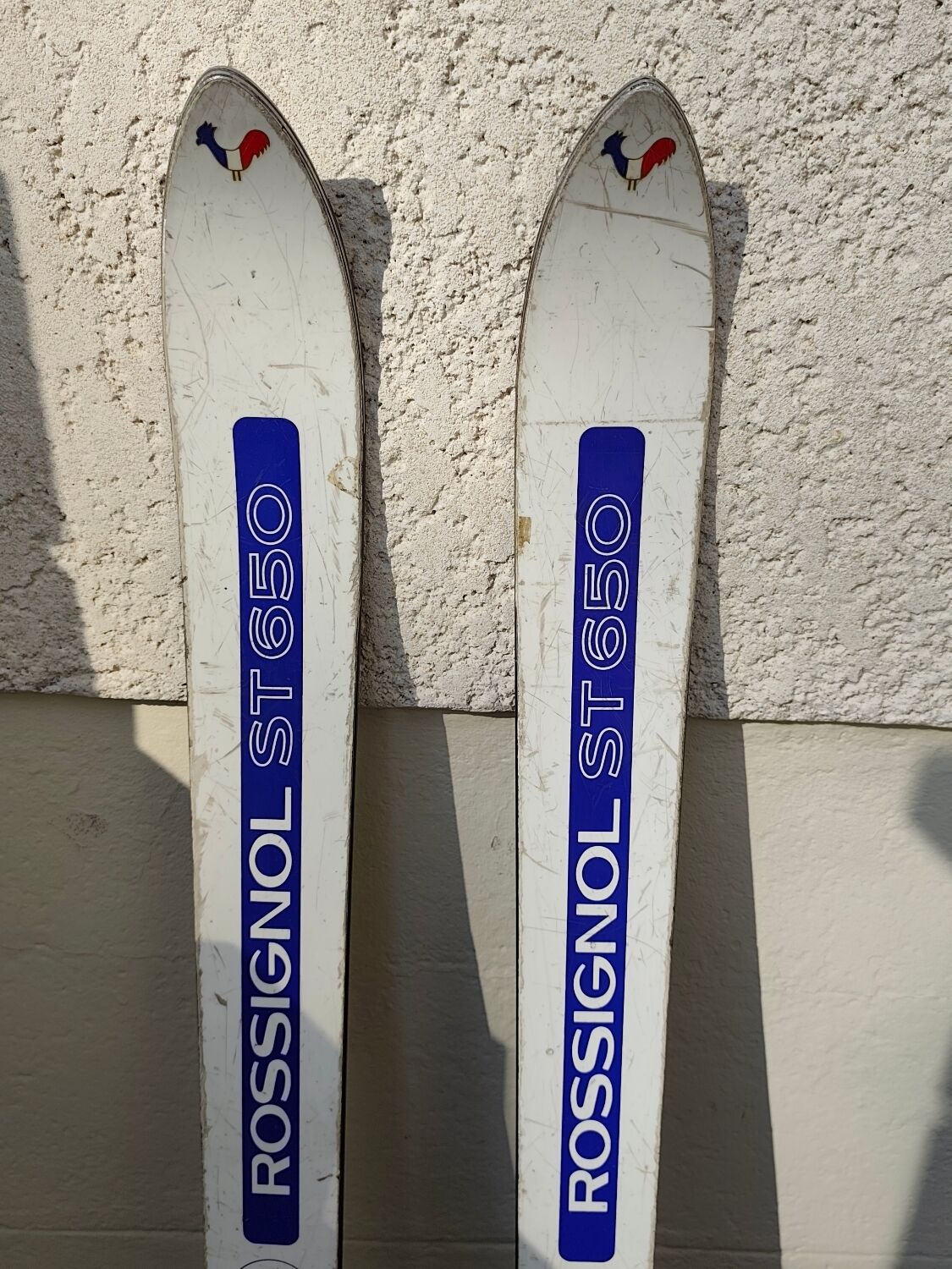3 pairs of vintage skis: Rossignol Strato, ST 650 & Fischer.