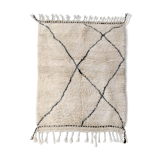 Moroccan Berber carpet blessed ouarain ecru with black abstract diamonds 154x116cm