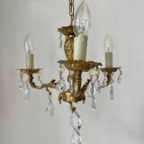 Lustre pampilles 3 branches en laiton