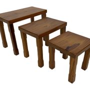 Vintage Set of 3 pinewood side or nesting tables 1970s nest of tables