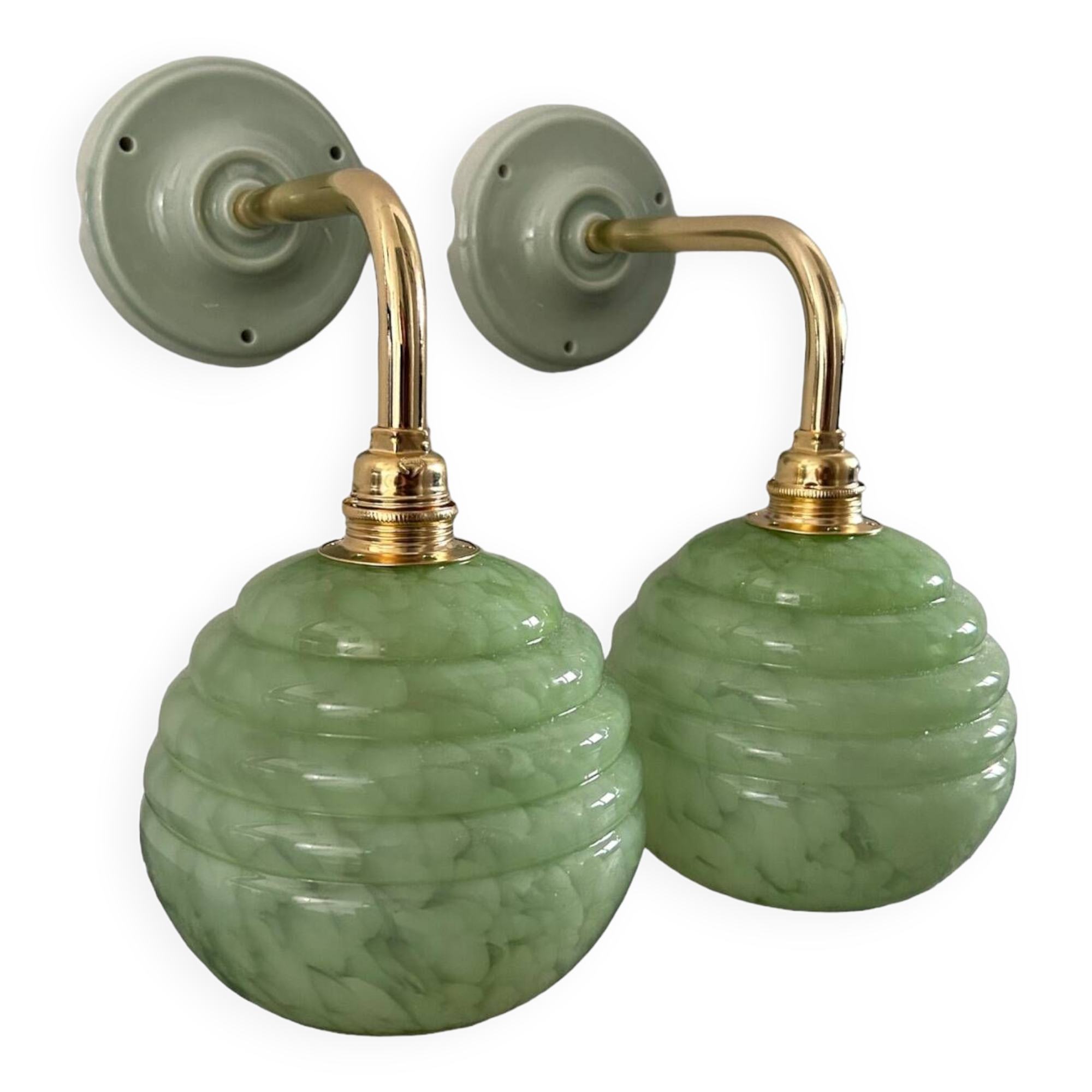 Paire d’appliques Art déco vert pastel
