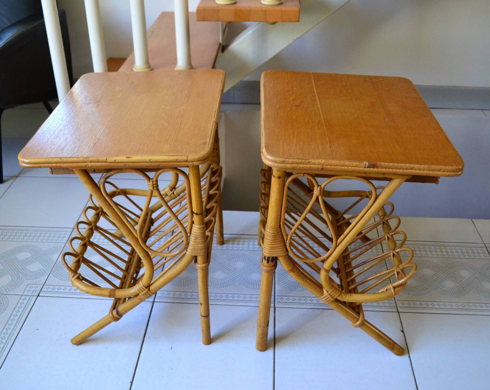 Pair of bamboo rattan bedside tables from the 70s.