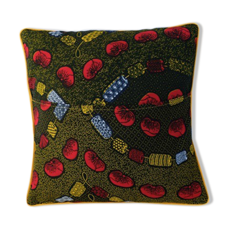 African wax fabric square with 40 X 40 trim and Removable cushion