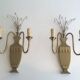 Pair of brass and crystal wall sconces