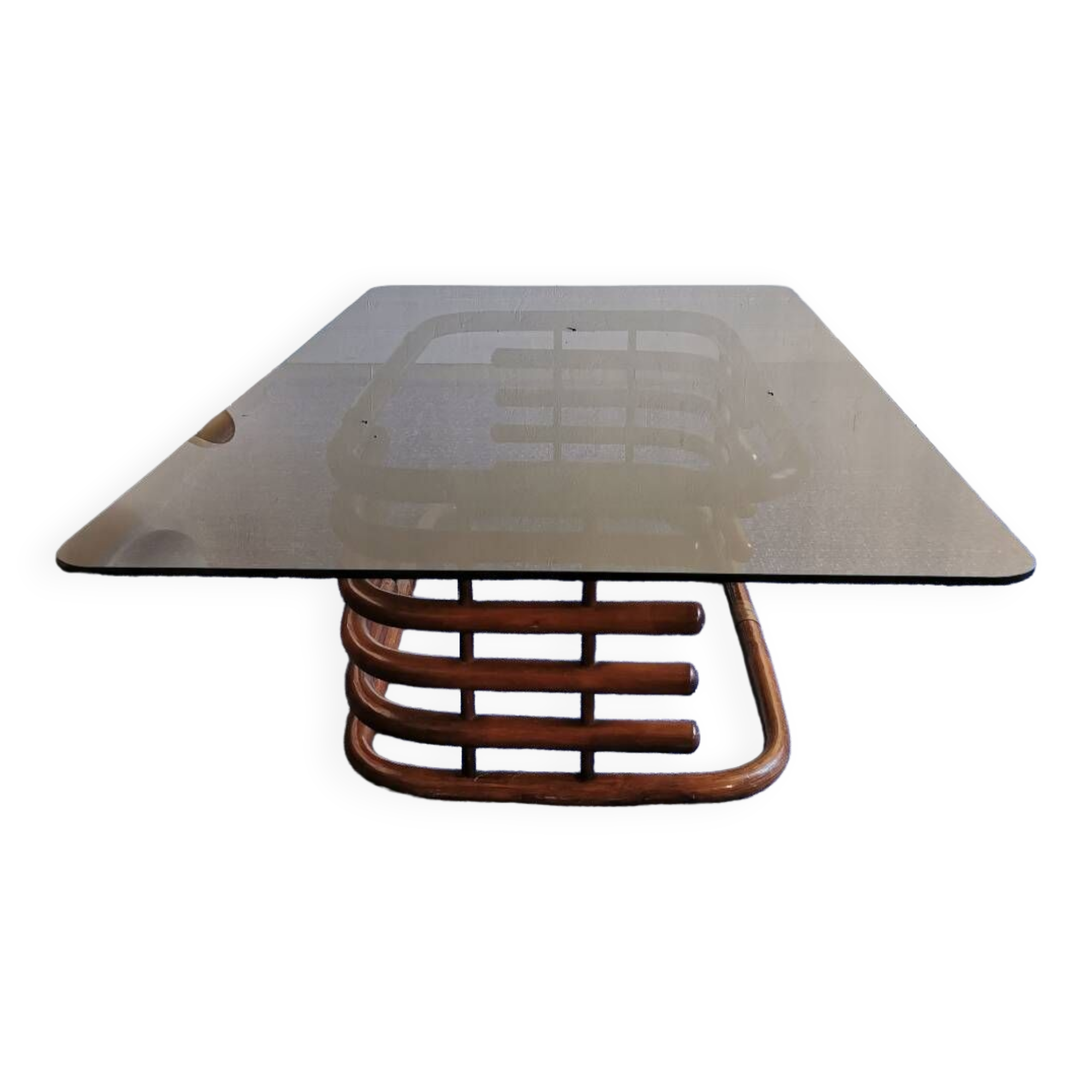 Large smoked glass bamboo coffee table from the 60s