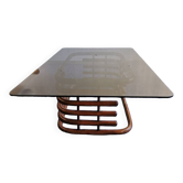 Grande table basse bambou verre fumé année 60