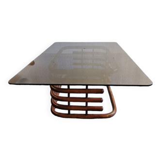 Large smoked glass bamboo coffee table from the 60s