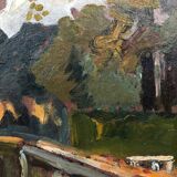 Oil on panel "Park of the Palace of Versailles" signed R. Chartier, late 19th century.