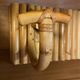 Vintage rattan coat rack with double hanging pegs