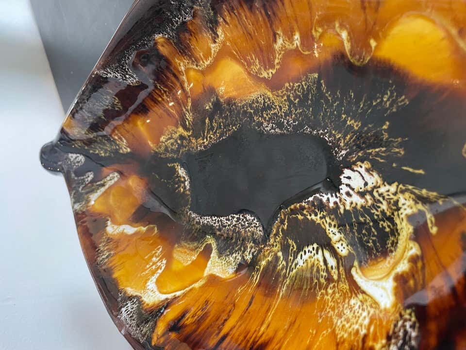 Yellow, orange, white and brown glazed ceramic bowl Vallauris, 70s, France