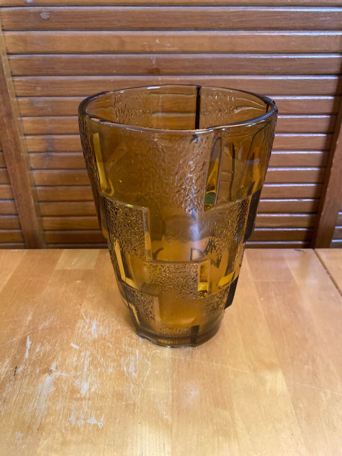Vintage Art Deco Style Orange Amber Moulded Glass Vase