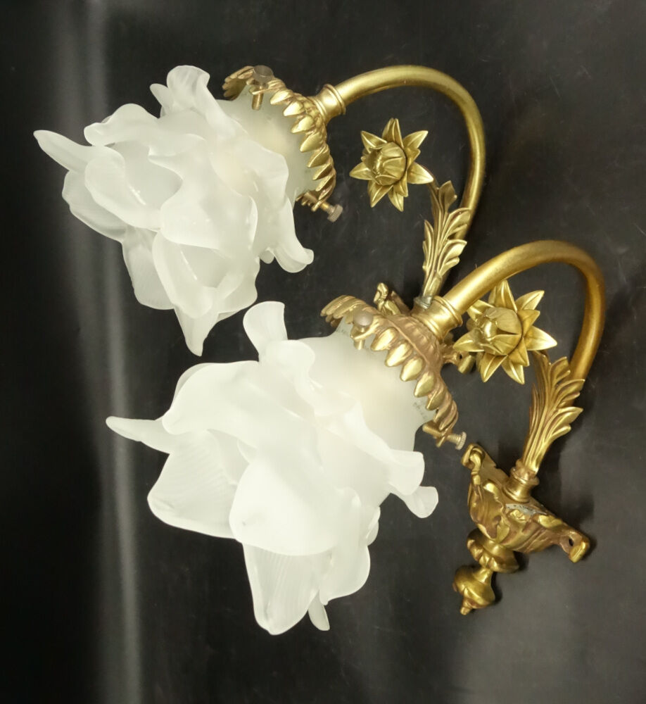 Pair of Louis XVI style flower sconces - signed P. Lucas